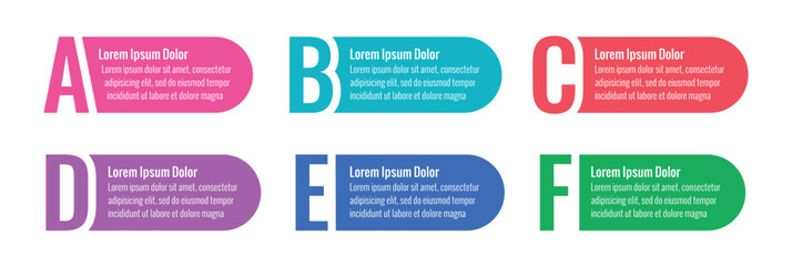 a, b, c, d, e, f letters infographic template. six steps information template. annual report, magazine, internet, web infographic template
