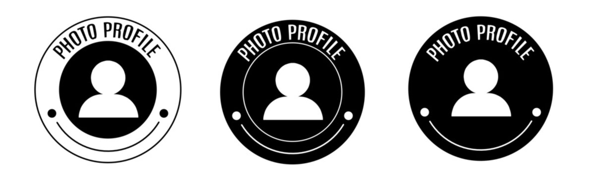 Black and white illustration of photo profile icon in flat. Stock vector.