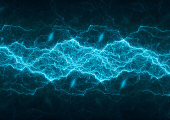 Blue lightning and plasma background, abstract energy and electrical background - 673191232