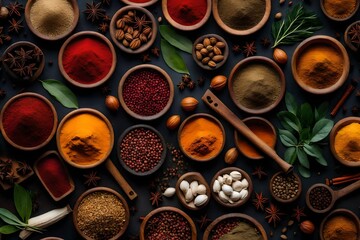 Obraz na płótnie Canvas spices and herbs with seamless texture