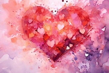 Happy Valentine's Day abstract heart background, watercolor painting. Generative AI