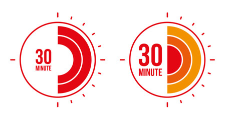30 minutes concept on white background. round 30 minutes logo - obrazy, fototapety, plakaty