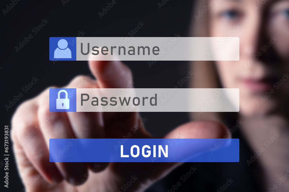 Poster woman and site login form. username and password for authorization. identification to confirm identi