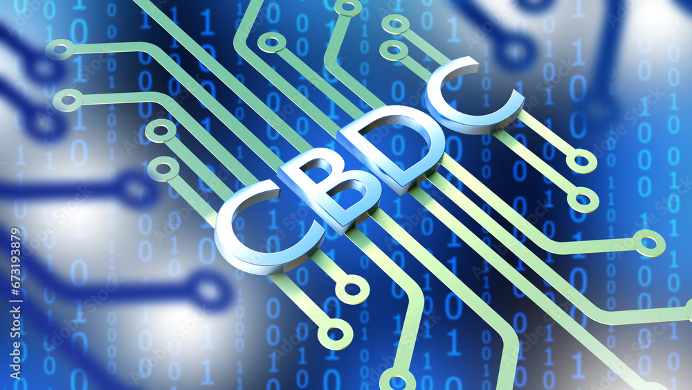 Poster cbdc background. central bank digital currency. blockchain money. cbdc logo near binary year. nation