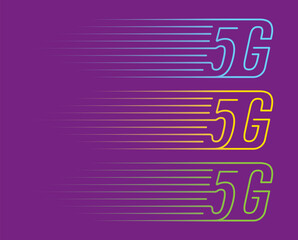 5g logo. faster 5g logo on purple background