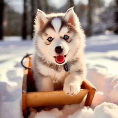 Puppy of husky dog in wintertime  © Marina