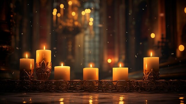 Candles Burning Indoors During Advent Celebration, Cozy Holiday Atmosphere
