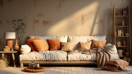 Cozy Big Living Room With Luxury Sofa in Defocused Background