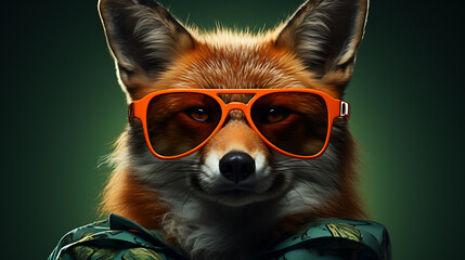FOX Strikes a Pose in Sunglasses on Solid Ground created with generative AI technology - obrazy, fototapety, plakaty