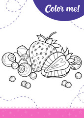 Coloring page for kids with summer berries.
A printable worksheet, vector illustration.