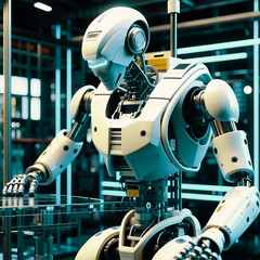 Generated by artificial intelligence. Robot works in office.