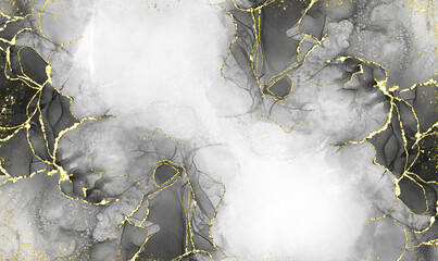 Alcohol Ink Background Artwork Art for abstract design. Black and gold border