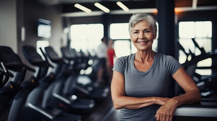 Fototapeta na wymiar Active Aging: Fit Mature Woman in Fitness Center