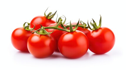 a few red cherry tomatoes on a white background