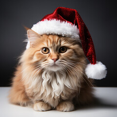Cute cat in Santa Claus hat
