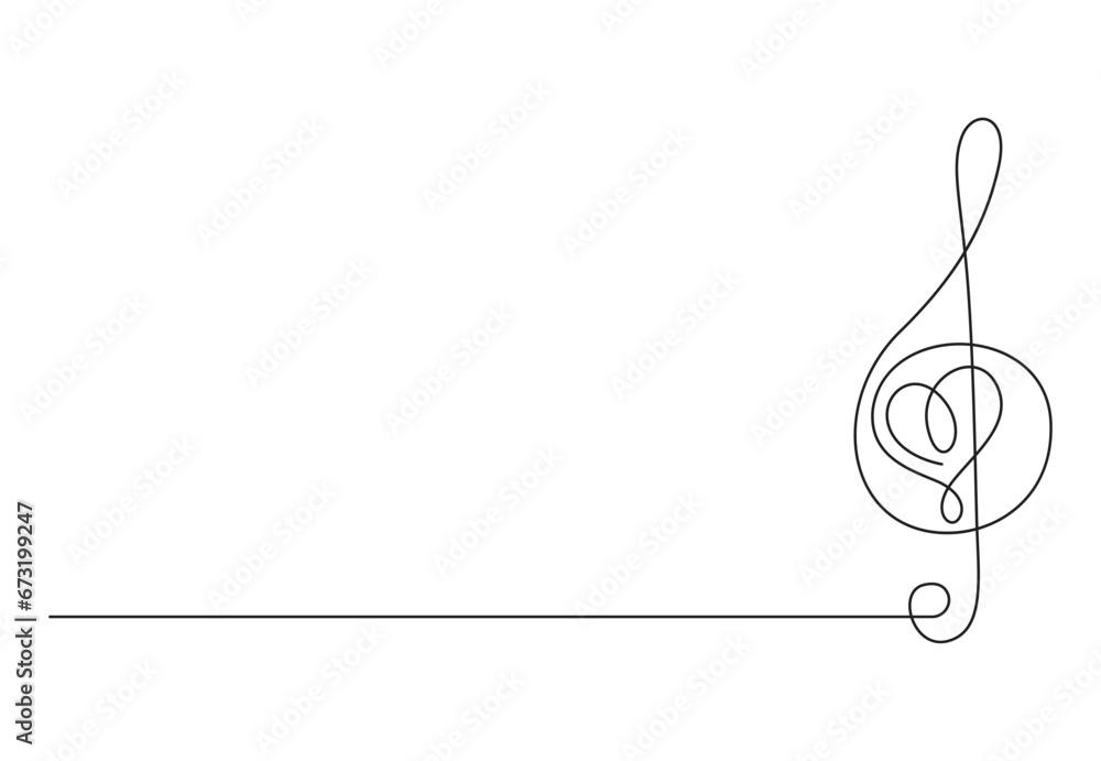 Aufkleber continuous one line drawing of treble clef. minimalist logo and symbol of sound and music concept in