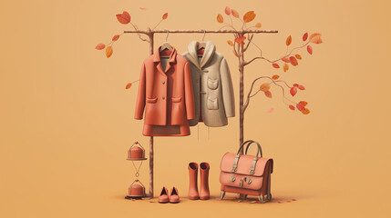 Warm clothes and jackets for winter or autumn in autumn colors 