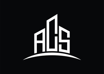 Letter ACS building vector monogram logo design template. Building Shape ACS logo.