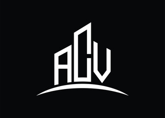 Letter ACV building vector monogram logo design template. Building Shape ACV logo.