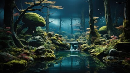 Fototapeta na wymiar beautiful artificial Forest view inside the aquarium