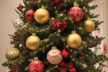 Obraz na płótnie Canvas Glowing Christmas Tree with Festive Gift Boxes