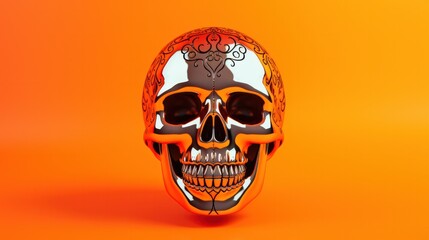 Colorful bright foil ball with a skull on an orange background 
