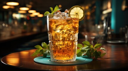 Refreshing iced tea with lemon slices and mint - Powered by Adobe
