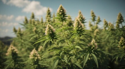 Cannabis plant in blossom. Hemp plant in blossom. Generative AI.