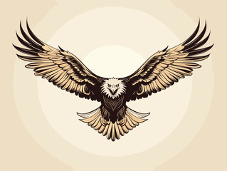 Drawing of Flying eagle logotype mascot in engraving style illustration separated, sweeping overdrawn lines.