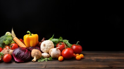 Various organic vegetables and empty cutting board on wooden table, copy space. Cooking healthy organic food background. Autumn harvest farm vegetables. Vegan vegetarian menu concept