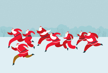 Santa fun run. Traditional charity race wearing Santa Claus costumes - 673206468