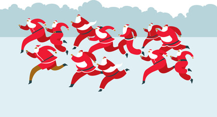 Santa fun run. Traditional charity race wearing Santa Claus costumes