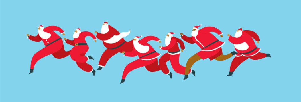 Santa fun run. Traditional charity race wearing Santa Claus costumes