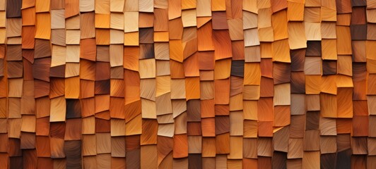 Abstract block stack wooden 3d cubes on the wall for background banner panorama - Brown wood texture for backdrop or wallpaper