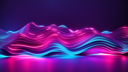 abstract glowing wavy line minimal neon background, 3d render - obrazy, fototapety, plakaty