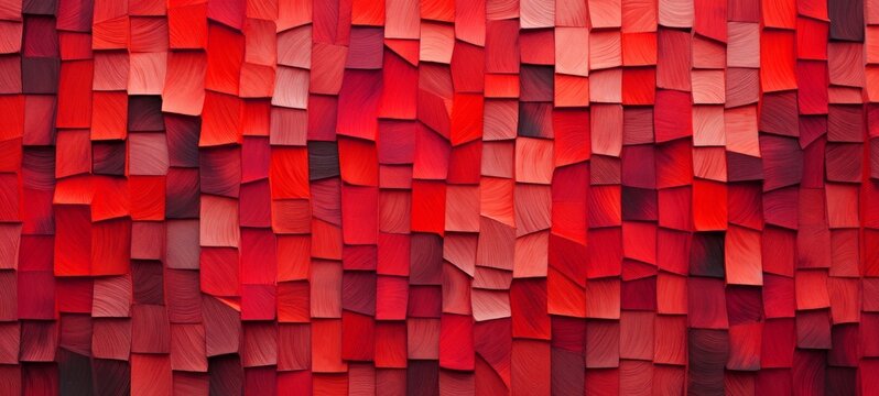 Fototapeta Abstract block stack wooden 3d cubes on the wall for background banner panorama - Red wood texture for backdrop or wallpaper