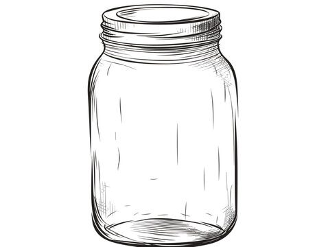 Drawing of Hand drawn mason jar. Contour sketch. illustration separated, sweeping overdrawn lines.