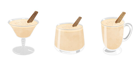 Cute eggnog drink illustration set