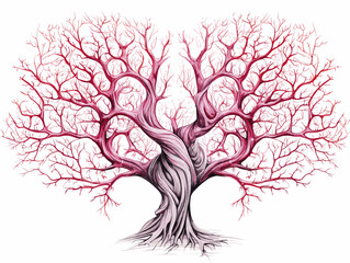 Drawing of High detail illustration of love tree. illustration separated, sweeping overdrawn lines.