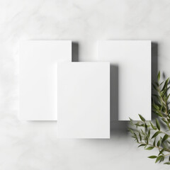 Mockup white blank greeting cards on white background, minimalist wild flowers