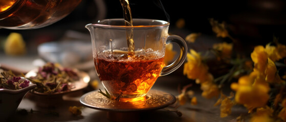 Herbal tea pour, flower infusion.