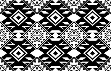 Ethnic southwest tribal Navajo ornamental seamless pattern fabric black and white design for textile printing