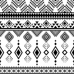 Ethnic southwest tribal Navajo ornamental seamless pattern fabric black and white design for textile printing