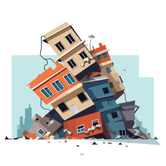 collapsing flats after the earthquake vector flat design