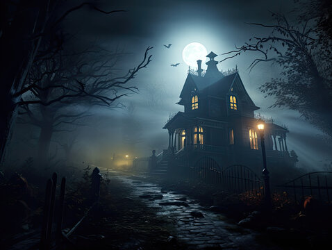 Mystic Manor comes alive with eerie lights, where shadows dance and fog tells ghostly tales. Halloween whispers linger in a haunted house of spectral secrets