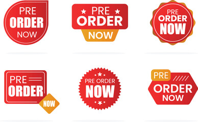 Pre order now label badges collection flat vector design | pre order now tag | sign | flat vector design