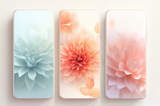 Ultra-soft gradient-based backgrounds with flowers and gentle colors, suitable for mobile wallpapers. Generative AI