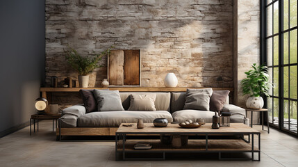 A Cozy Setting With a Comfortable Luxury Couch Placed in Front of a Stylish Texture Wall Interior Background