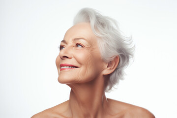 Skin treatment and cosmetology,mature woman on white
