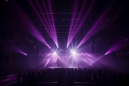 Stage lit up in purple with a focused beam of light. Generative AI